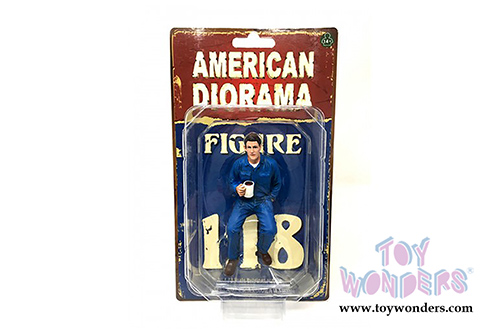 American Diorama Figurine - Mechanic | Johnny Drinking Coffee (1/18 scale, Blue) 77450