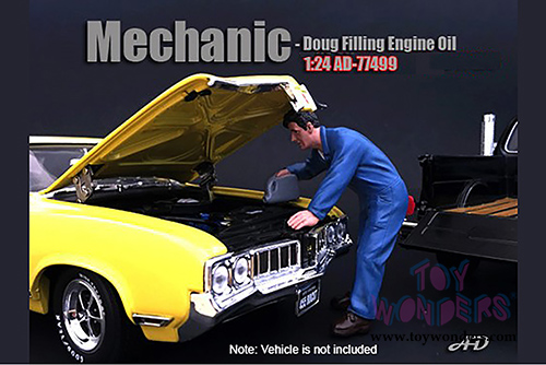 American Diorama Figurine - Mechanic | Doug Filling Engine Oil (1/24 scale, Blue) 77499 