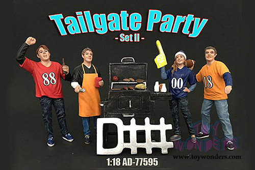 American Diorama Figurine - Tailgate Party Set II - 4 Figures w/BBQ Grill and a "D-Fence Sing" (1/18 scale) 77595
