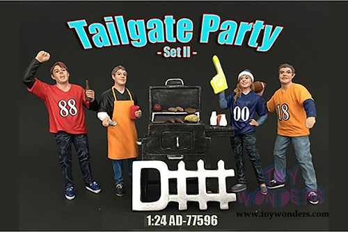 American Diorama Figurine - Tailgate Party Set II - 4 Figures w/BBQ Grill and a "D-Fence Sing" (1/24 scale) 77596