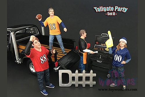 American Diorama Figurine - Tailgate Party Set II - 4 Figures w/BBQ Grill and a "D-Fence Sing" (1/24 scale) 77596