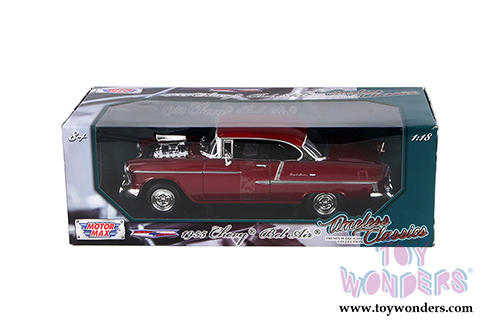 Motormax Timeless Classics - Chevy Bel with Engine Blower Hard Top (1955, 1/18 scale diecast model car, Red) 79002TC/R