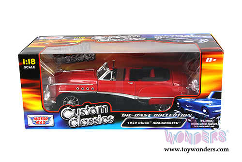 Motormax - Custom Classics - Buick Roadmaster Convertible (1949, 1/18 scale diecast model car, Black with Red) 79004BK