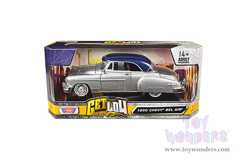 Motormax Get Low - Chevrolet® Bel Air® Lowrider (1950, 1/24 scale diecast model car, Silver/Blue Top) 79026WLSV