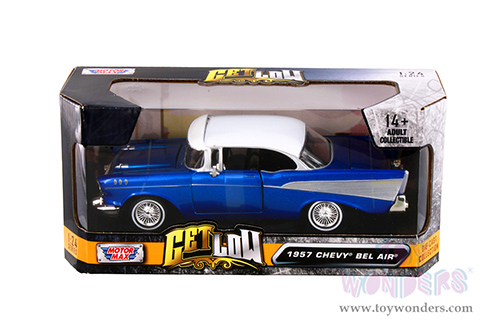 Motormax Get Low - Chevrolet® Bel Air® Lowrider (1957, 1/24 scale diecast model car, Blue/White) 79030