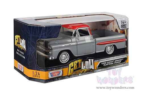 Motormax Get Low - Chevrolet® Apache™ Fleetside™ Pickup (1958, 1/24 scale diecast model car, Gray/Red) 79033WL