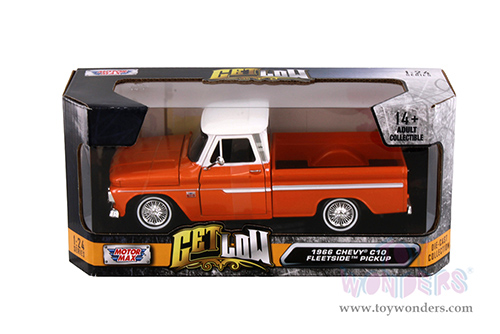 Motormax Get Low - Chevrolet® C10 Fleetside™ Pickup Truck (1966, 1/24 scale diecast model car, Orange/White) 79034WLOR
