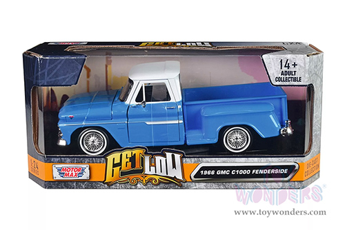 Motormax Get Low - GMC C1000 Fenderside Pickup Truck (1966, 1/24 scale diecast model car, Blue/White) 79035WL