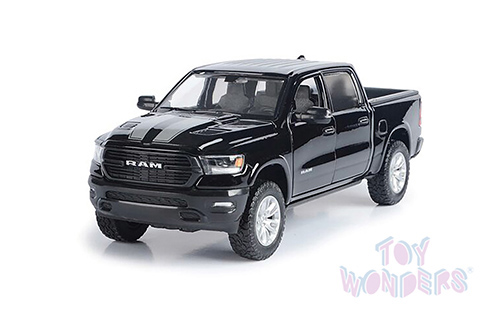 Showcasts Collectibles - Dodge Ram 1500 Crew Cab Laramie Pickup Truck (2019, 1/27 scale diecast model car, Metallic Black w/Silver Stripes) 79357M/16D