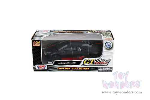 Motormax GT Racing - Lamborghini Reventón Hardtop (1/24 scale diecast model car, Matte Black w/Red stripes) 79509BKR