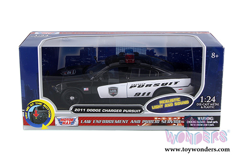 Motormax - Dodge Charger Pursuit Police with Realistic Light and Sound (2011, 1/24 scale diecast model car, Black/White) 79531