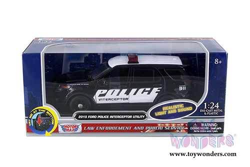 Motormax - Ford Police Interceptor Utility with Realistic Light and Sound (2015, 1/24 scale diecast model car, Black/White) 79534