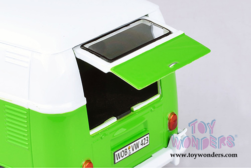 Motormax - Volkswagen Type 2 (T1) Delivery Van with Roof Rack (1/24 scale diecast model car, Green/White) 79551WTGRN