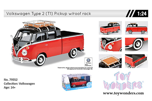 Motormax - Volkswagen Type 2 (T1) Delivery Van with Roof Rack (1/24 scale diecast model car, Red/Black) 79552RDBK