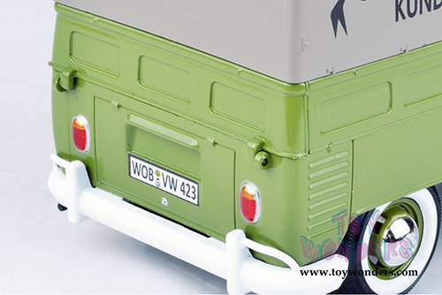 Motormax - Volkswagen Type 2 (T1) Delivery Van with Roof Rack and Tarpaulin Cover (1/24 scale diecast model car, Green) 79554GRN