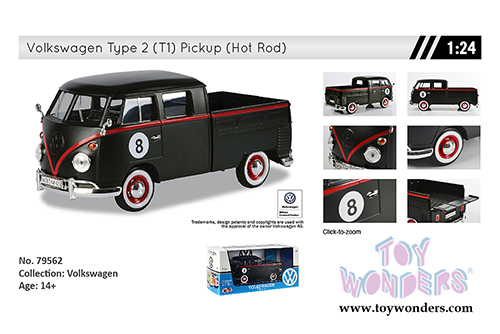 Motormax - Volkswagen Type 2 (T1) Double Cab Pickup #8 (1/24 scale diecast model car, Matte Black) 79562