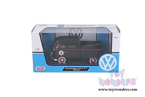 Motormax - Volkswagen Type 2 (T1) Double Cab Pickup #8 (1/24 scale diecast model car, Matte Black) 79562