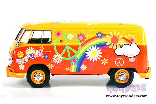 Motormax - Volkswagen Type 2 (T1) Delivery Van Flower Power (1/24 scale diecast model car, Orange) 79563OR