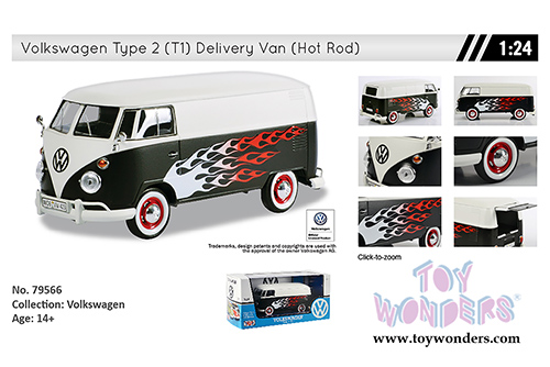 Motormax - Volkswagen Type 2 (T1) Delivery Van Hot Rod (1/24 scale diecast model car, Black/White) 79566W