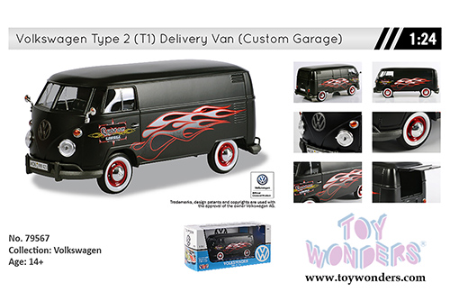 Motormax - Volkswagen Type 2 (T1) Delivery Van Custom Garage (1/24 scale diecast model car, Matte Black) 79567