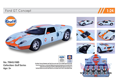 Motormax - Ford GT Concept #6 Gulf Oil (1/24 scale die cast model car, Light Blue/Orange) 79641/16D