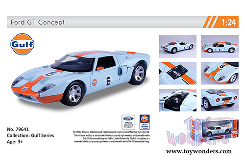 Motormax - Ford GT Concept #6 Gulf Oil (1/24 scale die cast model car, Light Blue/Orange) 79641