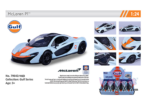 Motormax - McLaren P1&trade; Gulf Oil (1/24 scale die cast model car, Light Blue/Orange) 79642/16D