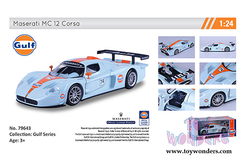 Motormax - Maserati MC 12 Corsa Gulf Oil (1/24 scale die cast model car, Light Blue/Orange) 79643