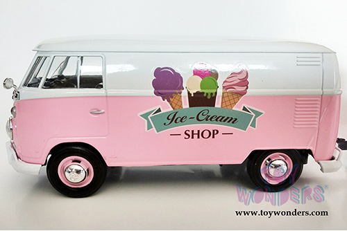 Motormax - Volkswagen Type 2 (T1) Delivery Van with Ice-Cream Trailer (1/24 scale diecast model car, Pink) 79672