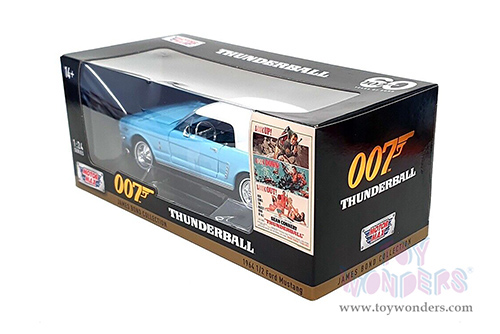 Motormax 007 James Bond Collection - Ford Mustang James Bond 007 "Thunderball" (60 years of Bond) (1964.5 1/24 scale diecast model car, Light Blue with White Top) 79855