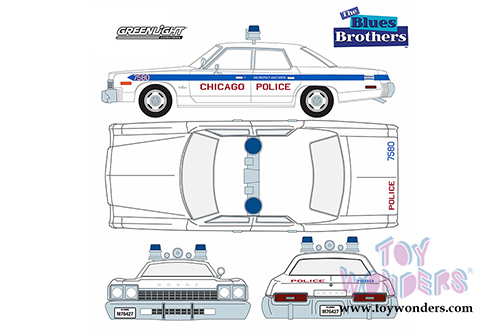 Greenlight Hollywood - Dodge Monaco Chicago Police Department The Blues Brothers" Movie (1975, 1/24 scale diecast model car, White/Blue) 84012