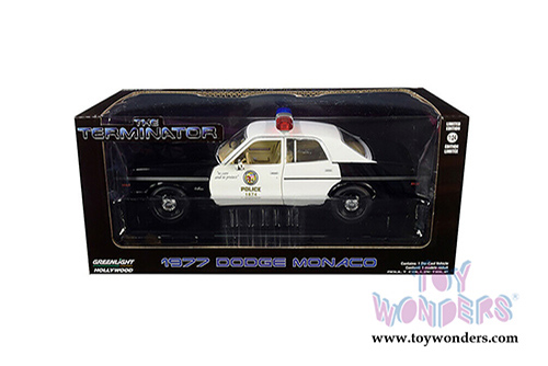 Greenlight Hollywood - Dodge Monaco Metropolitan Police "The Terminator" (1984) Movie (1977, 1/24 scale diecast model car, Black/White) 84101