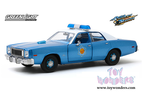 Greenlight Hollywood - Plymouth Fury Police Pursuit Arkansas State Police "Smokey and The Bandit" (1977) Movie (1975, 1/24 scale diecast model car, Blue/White) 84102
