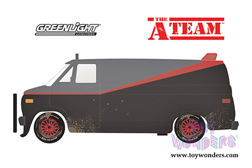 Greenlight - Hollywood the A-Team&trade; (TV Series, 1983-87) GMC&reg; Vandura - Weathered Version with Bullet Holes (1983, 1/24 scale diecast model car, Black/Gray) 84112