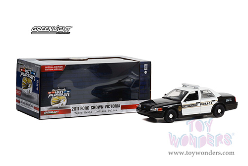 Greenlight - Ford Crown Victoria Police Interceptor - Terre Haute, Indiana Police Special Edition (2011, 1/24 scale diecast model car, Black/White) 84124