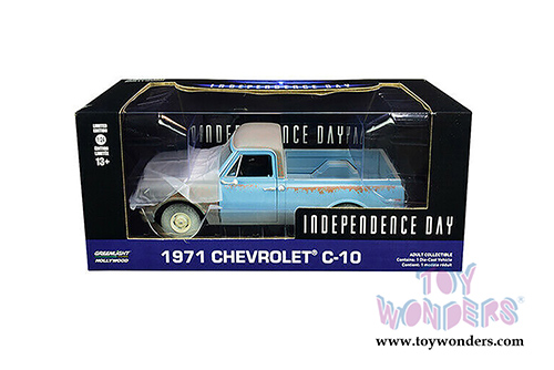 Greenlight Hollywood Series 13 | Chevrolet&reg; C-10 Pickup Truck "Independence Day" (1971, 1/24 scale diecast model car, Blue/Brown Weathered) 84132