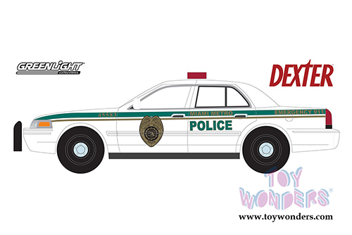 Greenlight Hollywood Series 13 | Ford Crown Victoria Police Interceptor - Miami Metro Police Department "Dexter" (2001, 1/24 scale diecast model car, White) 84133