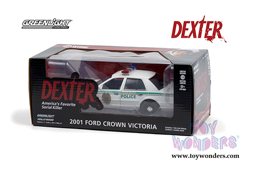 Greenlight Hollywood Series 13 | Ford Crown Victoria Police Interceptor - Miami Metro Police Department "Dexter" (2001, 1/24 scale diecast model car, White) 84133