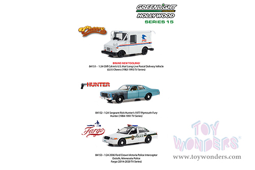 Greenlight Hollywood Series 15 | Plymouth Fury Unrestored (Sergeant Rick Hunter's) "Hunter" (1977, 1/24 scale diecast model car, Turquoise) 84152