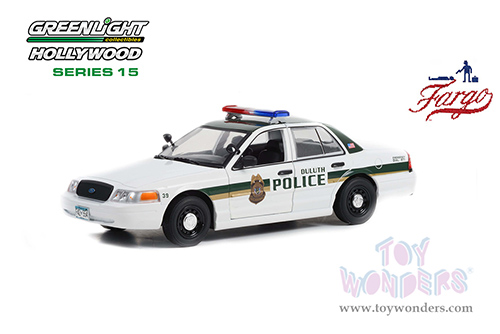 Greenlight Hollywood Series 15 | Ford Crown Victoria Police Interceptor "Duluth Police" (Minnesota) "Fargo" (2006, 1/24 scale diecast model car, White/Green) 84153