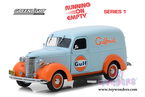 Greenlight - Running on Empty Series 1 | Gulf&reg; Oil Chevrolet&reg; Panel Truck (1939, 1/24 scale diecast model car, Light Blue/Orange) 85011