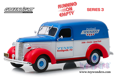 Greenlight - Running on Empty Series 3 | Chevrolet&reg; Panel Truck - YENKO sales and service (1939, 1/24 scale diecast model car, White/Blue/Red) 85041