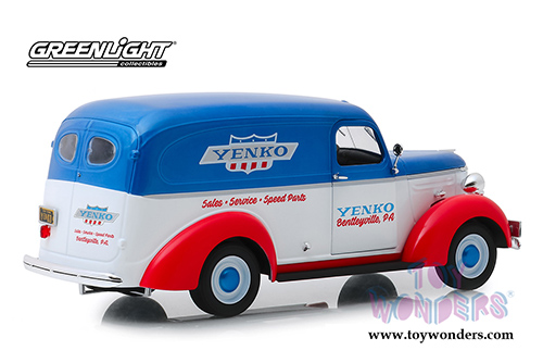 Greenlight - Running on Empty Series 3 | Chevrolet&reg; Panel Truck - YENKO sales and service (1939, 1/24 scale diecast model car, White/Blue/Red) 85041