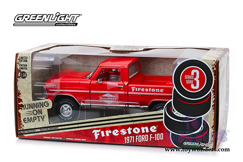 Greenlight - Running on Empty Series 3 | Ford F-100 Pickup Truck - Firestone Tire Service (1971, 1/24 scale diecast model car, Red) 85043