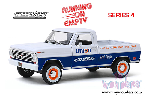 Greenlight - Running on Empty Series 4 | Ford F-100 Pick Up Truck Union 76 Auto Service (1968, 1/24 scale diecast model car, Blue/White) 85052