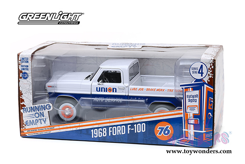 Greenlight - Running on Empty Series 4 | Ford F-100 Pick Up Truck Union 76 Auto Service (1968, 1/24 scale diecast model car, Blue/White) 85052