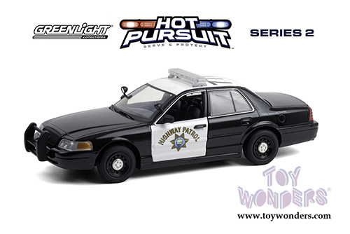 Greenlight - Ford Crown Victoria California Highway Patrol (CHP) Hot Pursuit Series 2 (2008, 1/24 scale diecast model car, White/Black) 85523