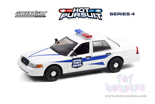 Greenlight - Ford Crown Victoria Police Interceptor Indiana State Police Hot Pursuit Series 4 (2008, 1/24 scale diecast model car, White) 85543