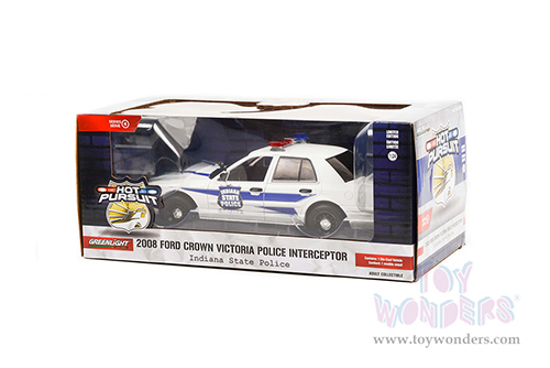 Greenlight - Ford Crown Victoria Police Interceptor Indiana State Police Hot Pursuit Series 4 (2008, 1/24 scale diecast model car, White) 85543
