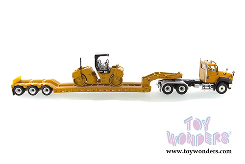 Diecast Masters - Caterpillar CT660 Day Cab with XL120 Lowboy Trailer with Operator  and CB-534D XW Vibratory Asphalt Compactor - Core Classics Series - Set of 2 (1/50 scale diecast model car, Yellow) 85601C